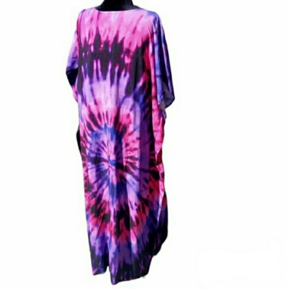 Kaftan Tie Dye Dress Swim Cover Up Maxi Loungewear OS L XL 1X NEW 💜 Last 1 - Picture 5 of 9